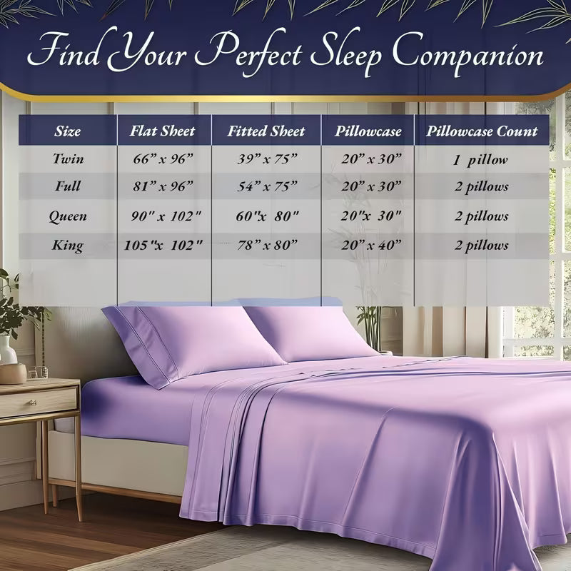 Bamboo Cooling Bed Sheet Set – 4-Piece, Deep Pocket, Soft & Breathable