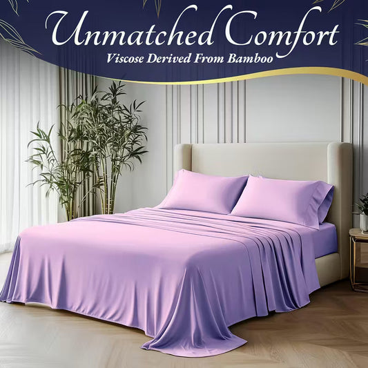 Bamboo Cooling Bed Sheet Set – 4-Piece, Deep Pocket, Soft & Breathable