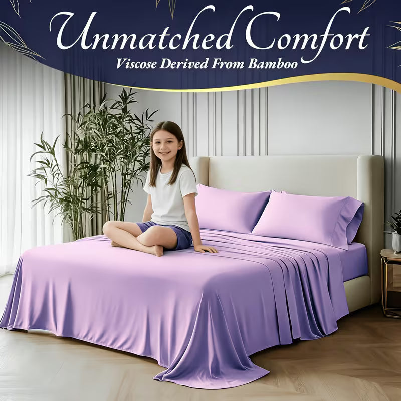 Bamboo Cooling Bed Sheet Set – 4-Piece, Deep Pocket, Soft & Breathable
