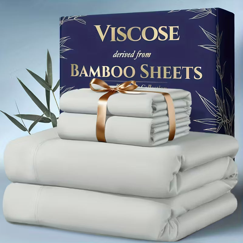 Bamboo Cooling Bed Sheet Set – 4-Piece, Deep Pocket, Soft & Breathable